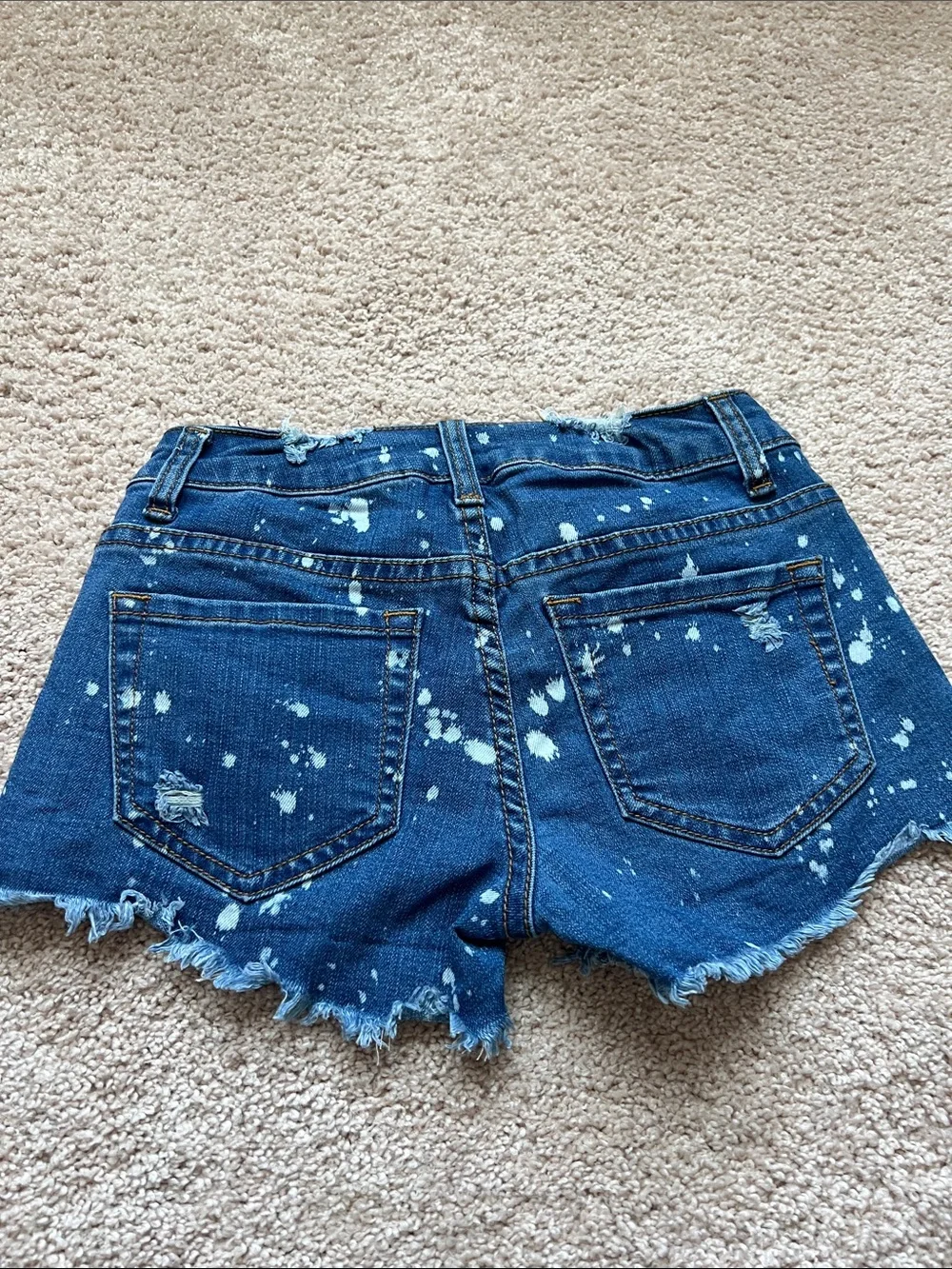 Kids Distressed Dark Blue Denim Shorts with Frayed Hem